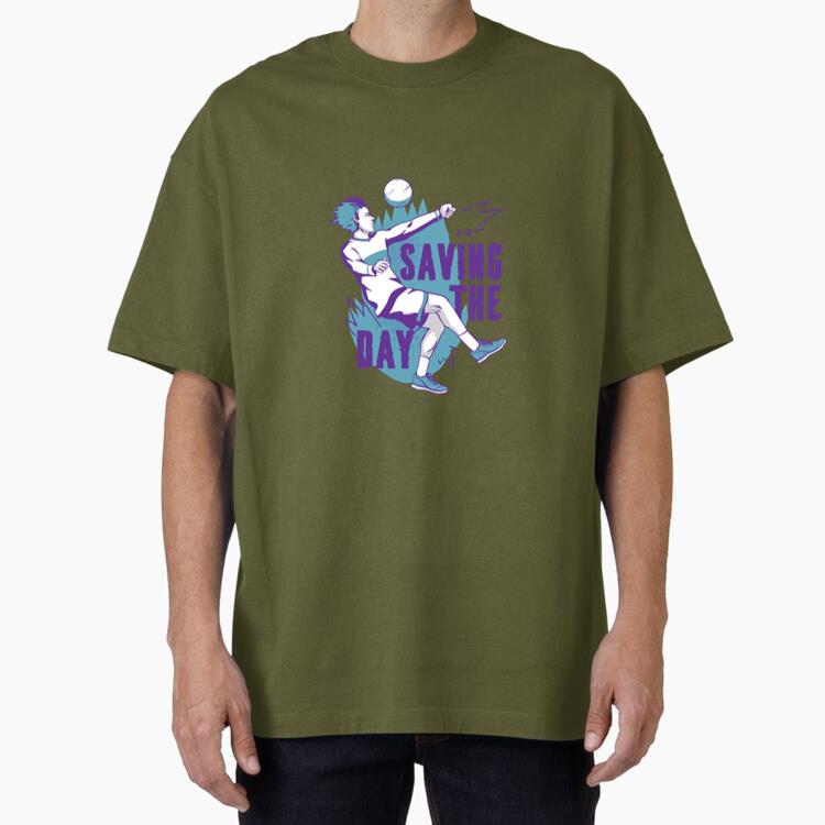 Soccer Player Kicking A Ball With The Words Saving The Day Oversized T-Shirt 