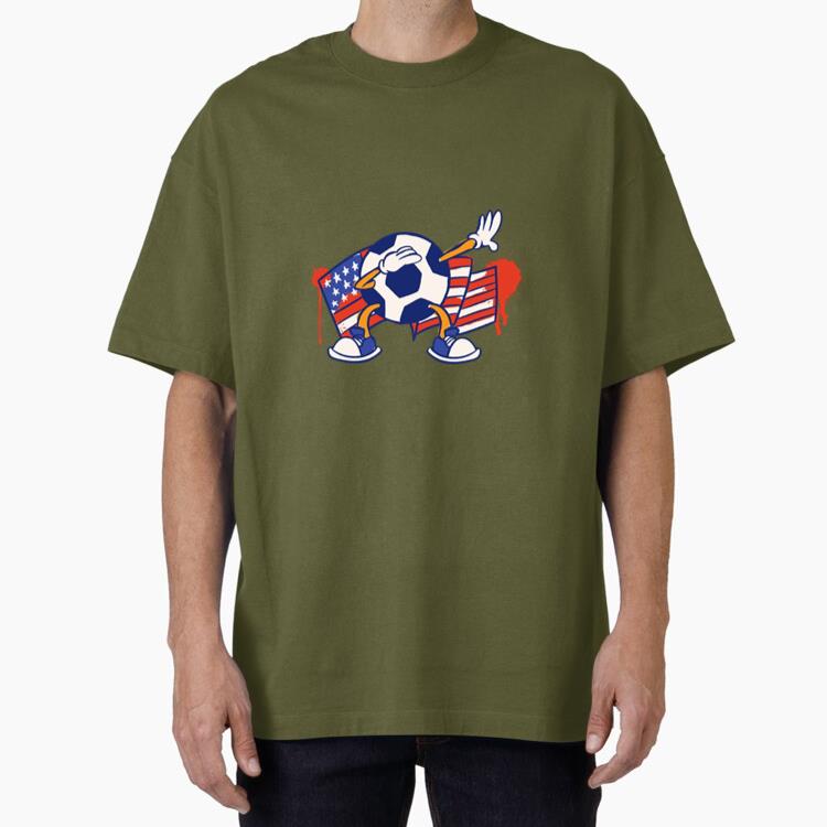 Usa Flag Soccer Ball Sport Character Oversized T-Shirt 